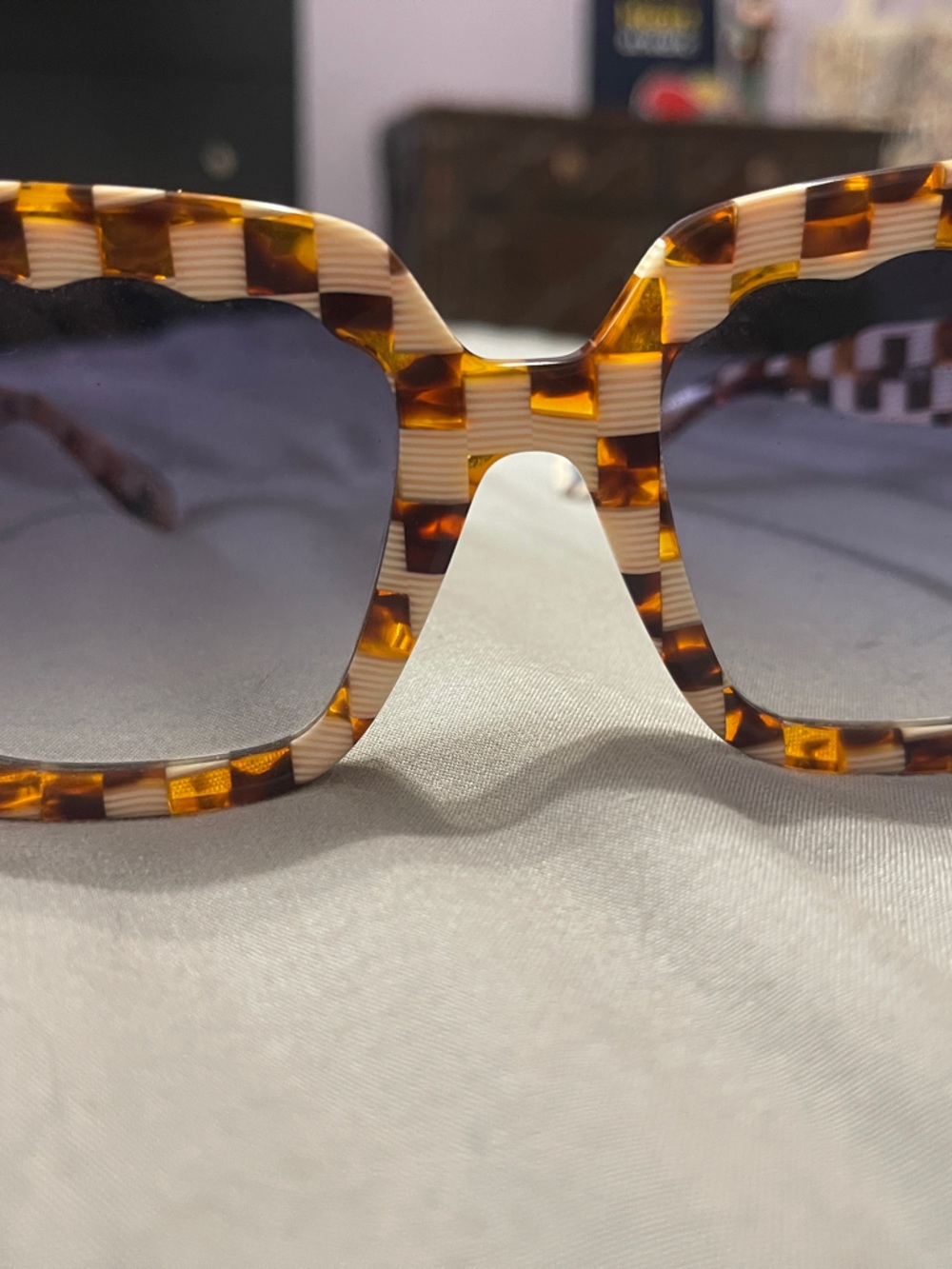 KREWE Checkerboard Tortoise & Cream Square Sunglasses
